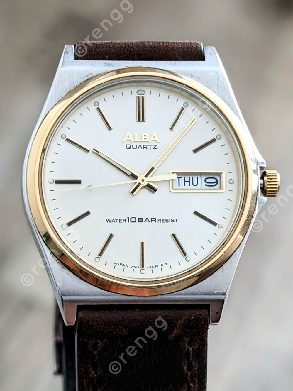 Vintage Seiko ALBA Men's Gold-Tone 35mm Accent White Dial Quartz Watch excellent